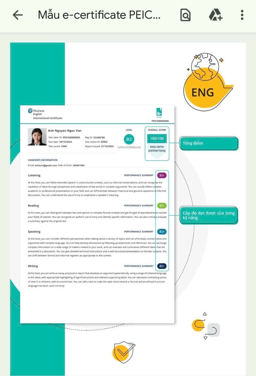 CHỨNG CHỈ TIẾNG ANH B1, B2 – PEARSON ENGLISH (PEIC)
