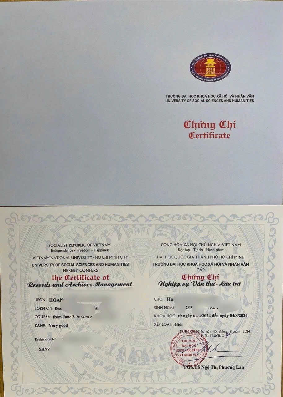CHỨNG CHỈ NGHIỆP VỤ VĂN THƯ - LƯU TRỮ